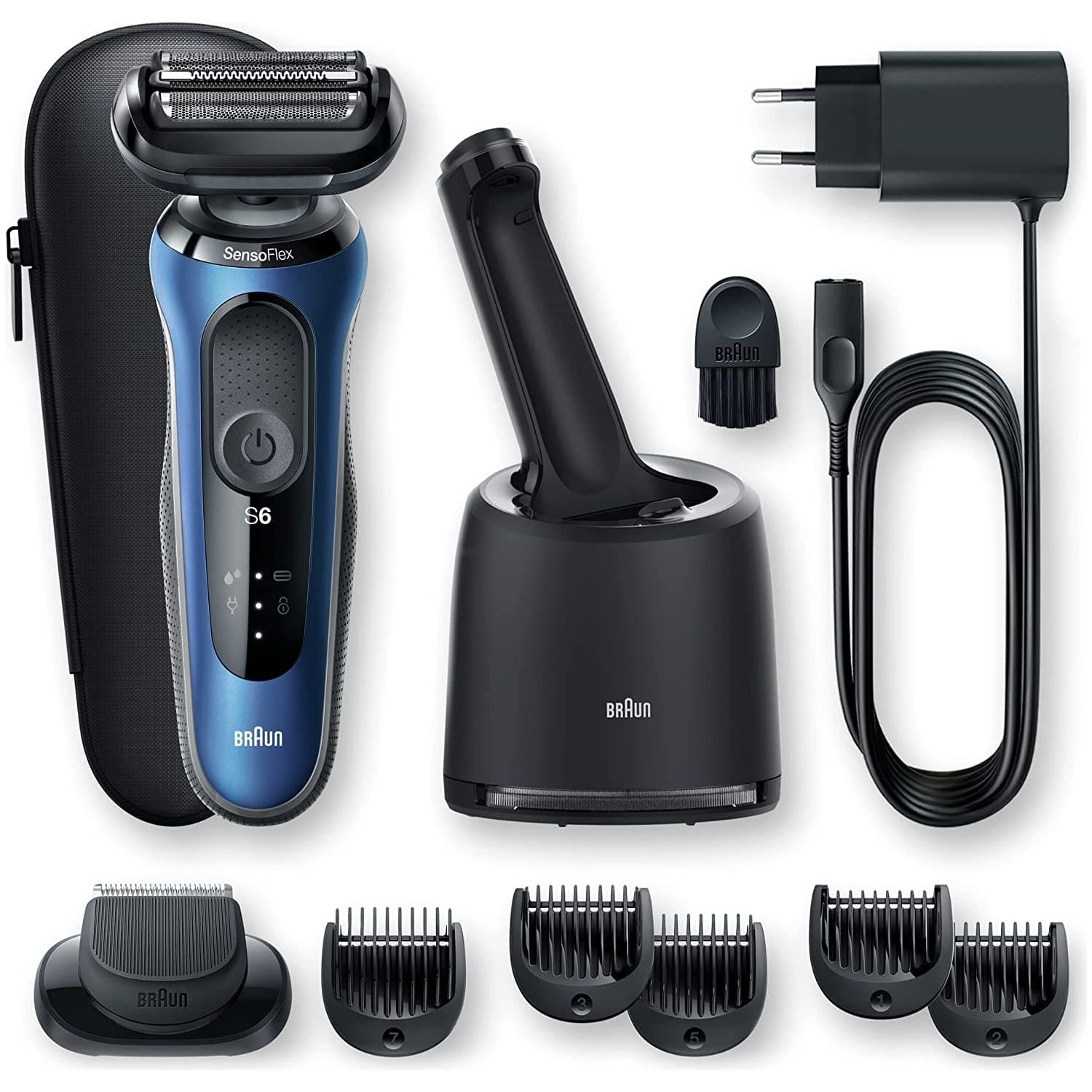Braun Series 6 Electric Shaver for Men with Beard Trimmer, Precision Trimmer & SmartCare Centre, Wet & Dry, UK 2 Pin Plug, 60-B7500cc, Blue Razor - Gadcet.com
